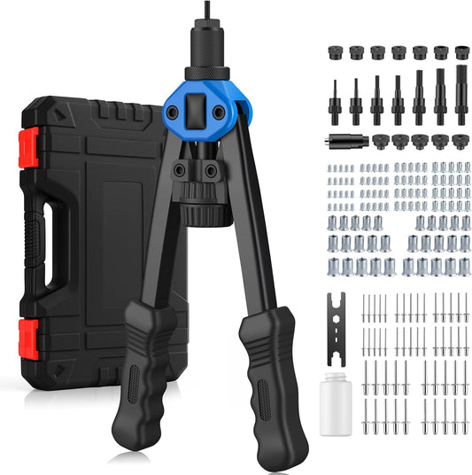 AUTOUTLET 13 Inch 2 in 1 Riveter Kit for Blind Rivets with 110 Nuts M3-M12 and 50 Blind Rivets (3.2-6.4 mm), Professional Manual Riveter