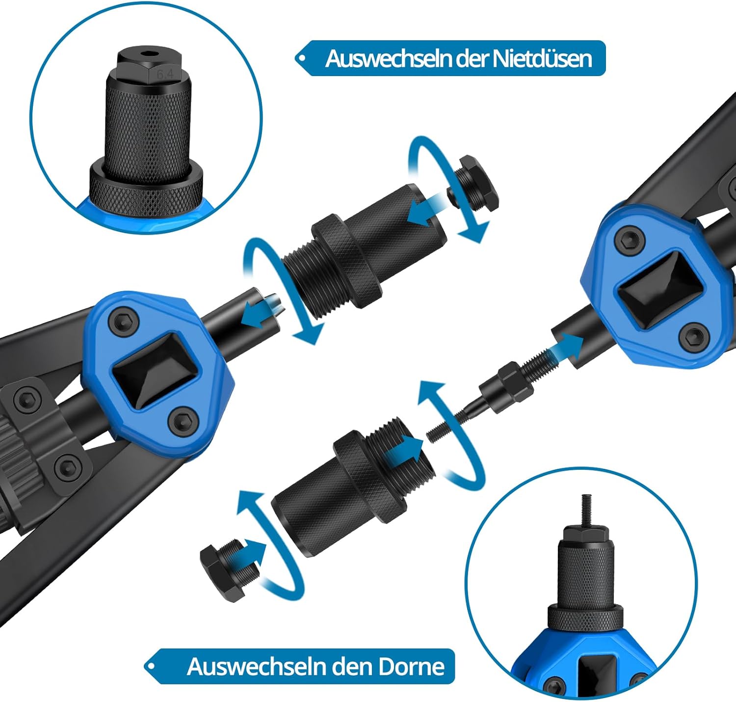 AUTOUTLET 13 Inch 2 in 1 Riveter Kit for Blind Rivets with 110 Nuts M3-M12 and 50 Blind Rivets (3.2-6.4 mm), Professional Manual Riveter