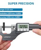 AUTOUTLET Micrometer Digitale Bügelmessschraube 0-25mm/ 0.001mm, Hohe Präzision LCD Digitale Mikrometer Mikrometerschieber Länge Messwerkzeug Mikrometer 0.001mm(0.00005