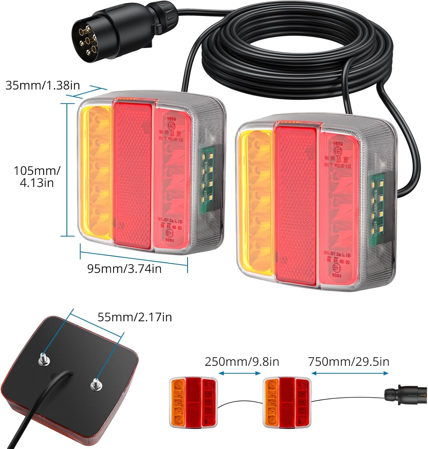 AUTOUTLET Feux Arrière Remorque Feux de Remorque Montage à Vis Câble de 7,5m 7 Broches 18 LEDs Super Claires avec E Mark E11 pour La Circulation Routière pour Camping-Car Camion Poids Lourd Tracteur