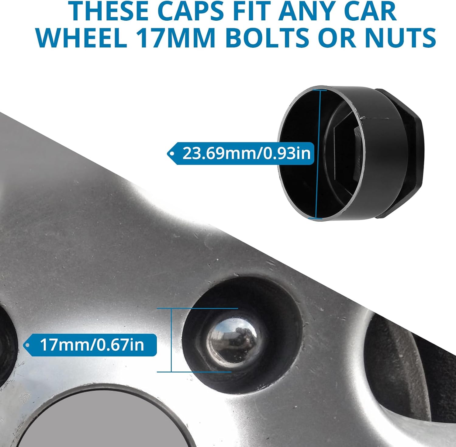 AUTOUTLET 24 PCS Black Wheel Nut Caps 17 mm Internal Diameter Universal Fit with Removal Tool & Locking Caps for Cars Prevents Rust Easy Installation
