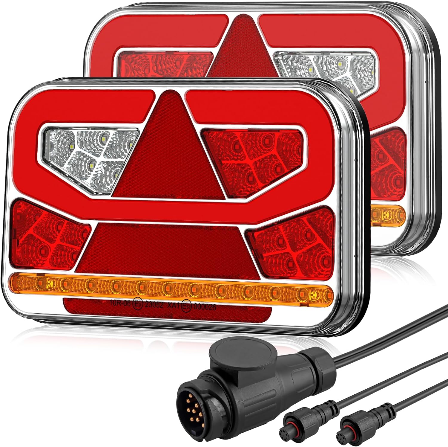 AUTOUTLET Lot de 60 feux arrière de remorque - Éclairage LED 13 broches - Câble amovible de 5 m et 5 fonctions - Éclairage de remorque de voiture et camion - Certifié E11 (pas d'éclairage de plaque