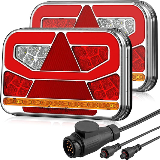 AUTOUTLET Lot de 60 feux arrière de remorque - Éclairage LED 13 broches - Câble amovible de 5 m et 5 fonctions - Éclairage de remorque de voiture et camion - Certifié E11 (pas d'éclairage de plaque