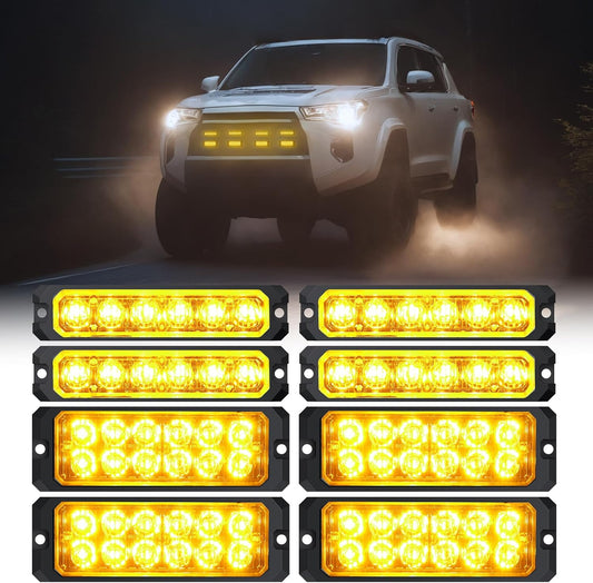 AUTOUTLET 6&12LED One-to-Eight Strobe Light Kit Amber Dual High-Intensity LEDs, IP65 Waterproof, Pre-Wired for Easy Installation, 14 Strobe Modes, Wide Compatibility, Enhanced Safety Features