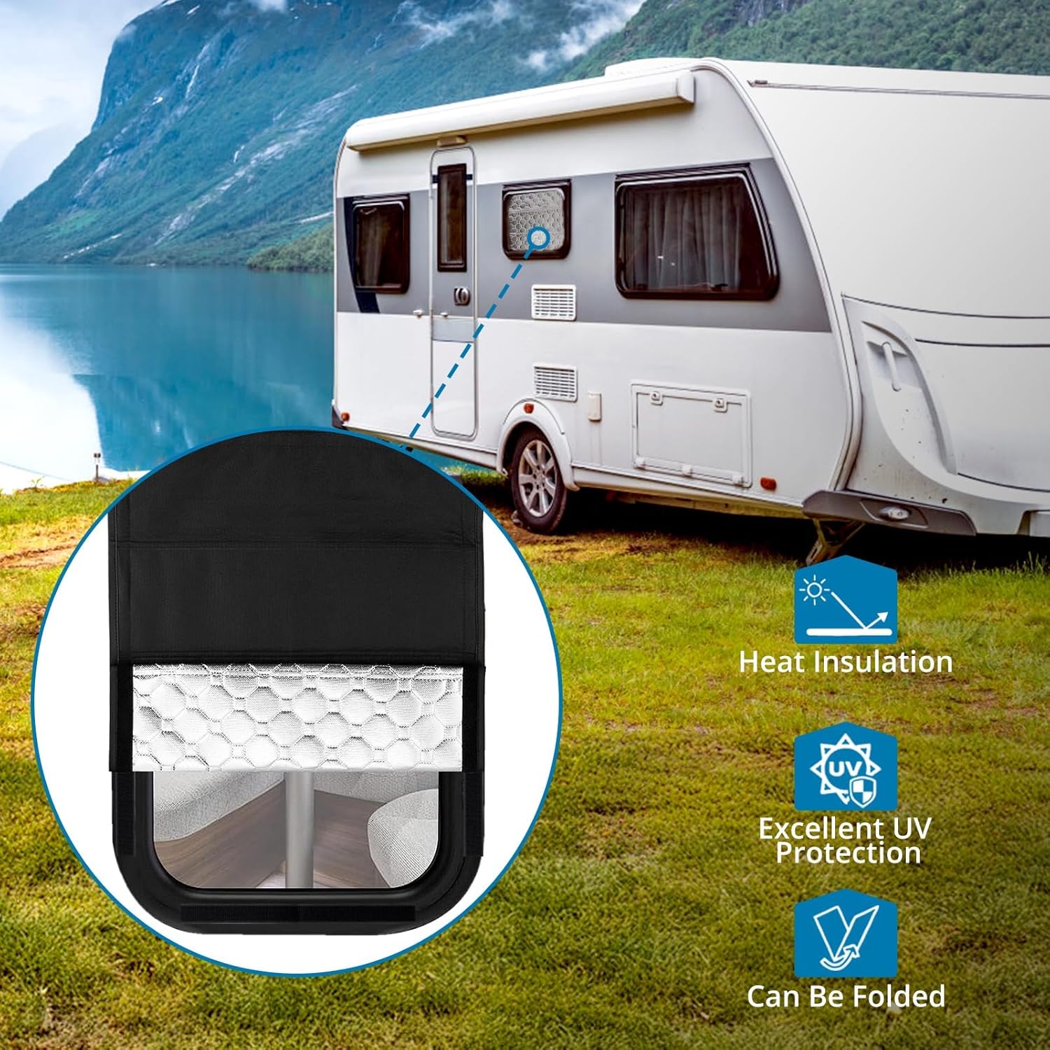 AUTOUTLET Magnetic RV Window Shade 25"x16", Blackout Camper Window Cover with Reflective Silver Coating, UV Protection & Privacy for Trailer, Motorhome, Caravan
