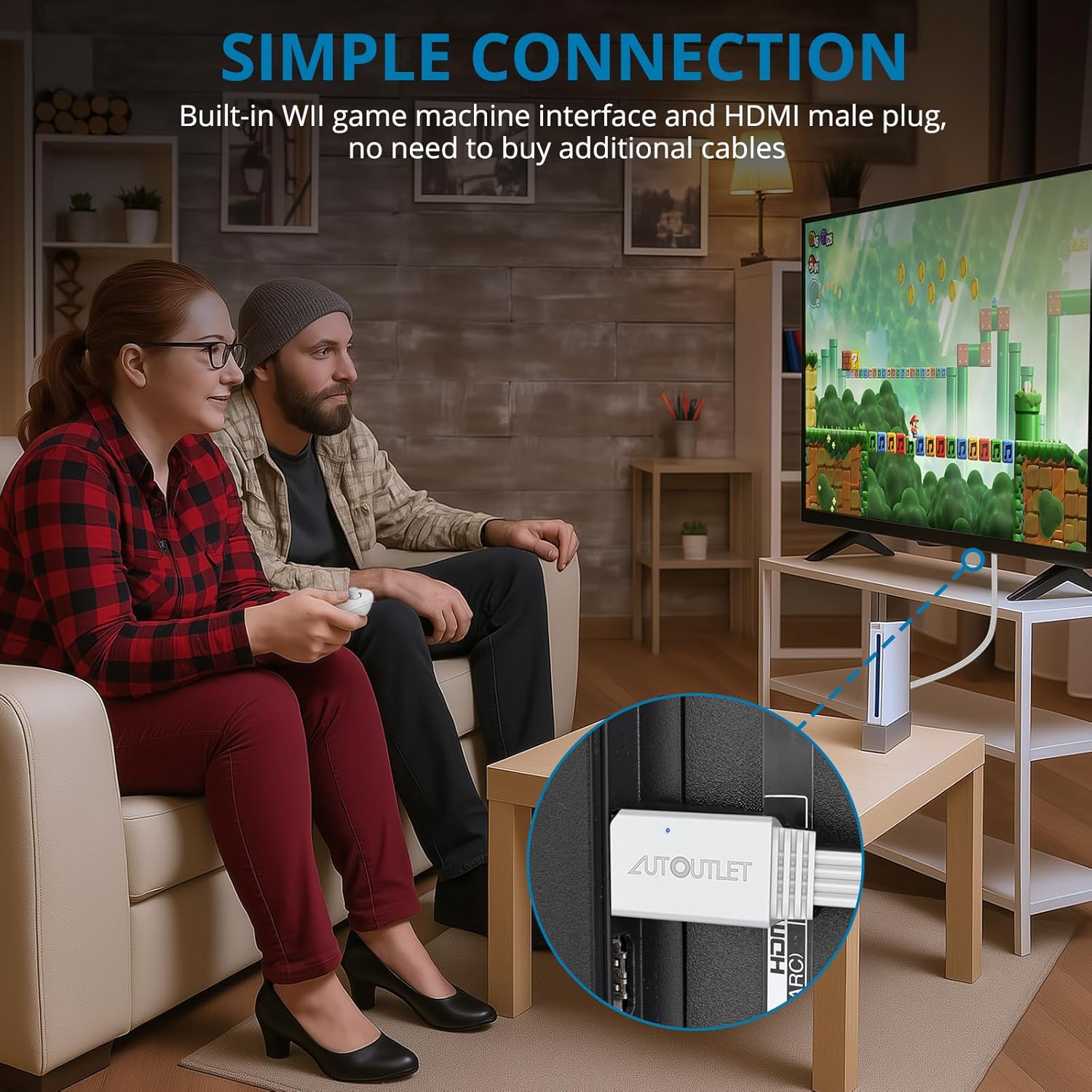AUTOUTLET Wii to HDMI Converter 1080P 5ft/150cm for Full HD Device, Adapter with HDMI Male Cable Output Compatible with Nintendo Wii, Wii U, HDTV, Monitor-Supports All Wii Display Modes