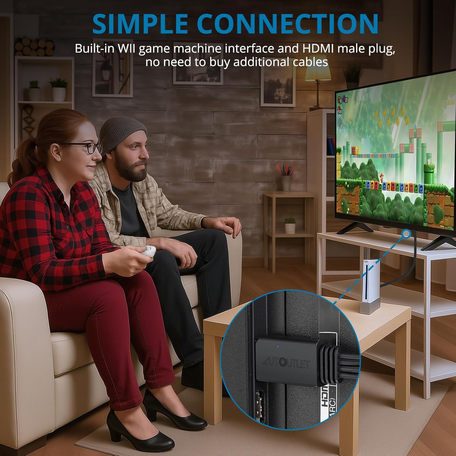 AUTOUTLET Wii to HDMI Converter 1080P 5ft/150 cm for Full HD Device, Adapter with HDMI Male Cable Output Compatible with Nintendo Wii, Wii U, HDTV, Monitor-Supports All Wii Display Modes
