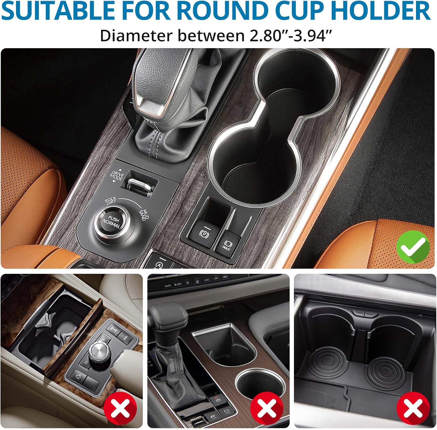 AUTOUTLET Versatile Round Cup Holder Expander ALL BLACK, Adjustable for Diameter 7.1-9.5 cm, Securely Holds Cups, Water Bottles, and Travel Mugs in Your Car