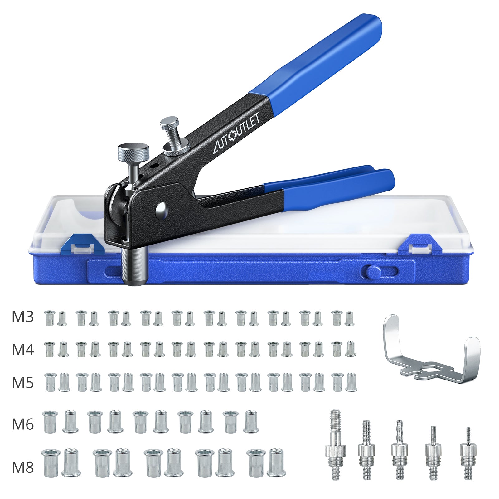 AUTOUTLET 86PCS Threaded Nut Rivet Tool Riveter Rivnut Nutsert Gun