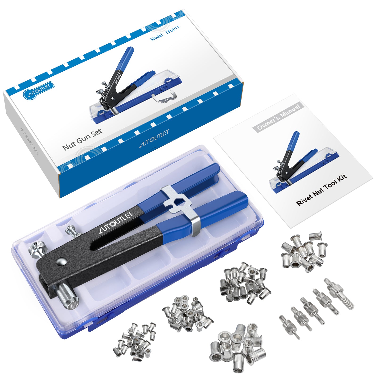 AUTOUTLET 86PCS Threaded Nut Rivet Tool Riveter Rivnut Nutsert Gun