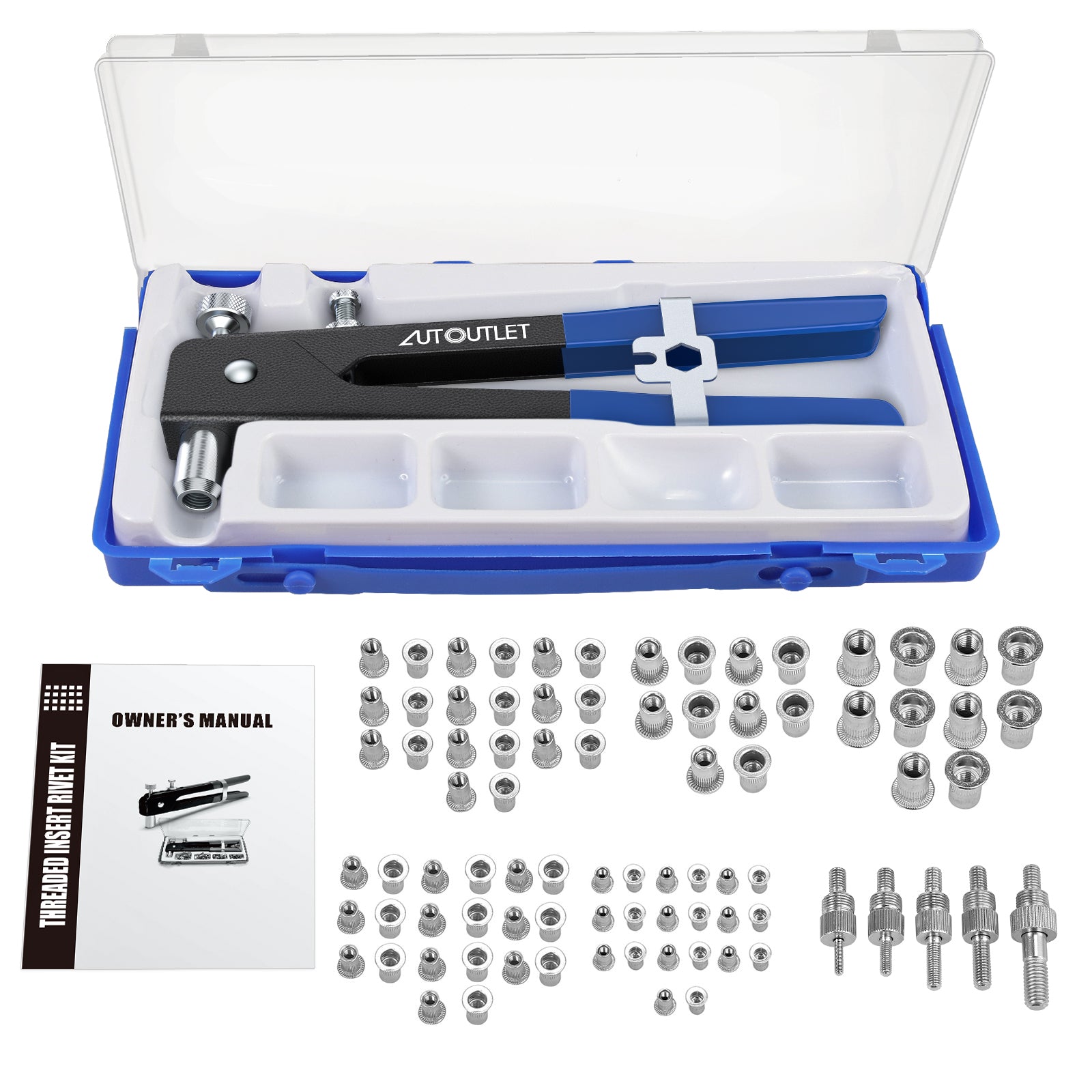 AUTOUTLET 86PCS Threaded Nut Rivet Tool Riveter Rivnut Nutsert Gun