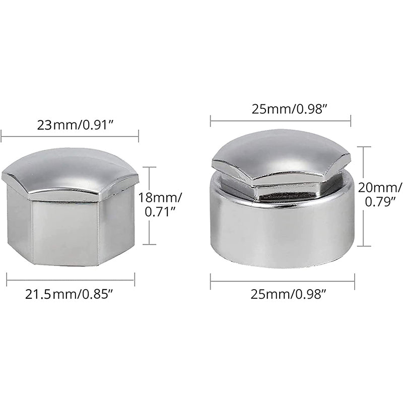 AUTOUTLET 20PCS (16 Standard Sizes + 4 Locking Sizes) Silver Hexagonal Plating Chrome Wheel Nut Caps