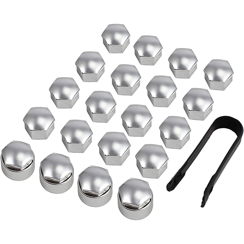AUTOUTLET 20PCS (16 Standard Sizes + 4 Locking Sizes) Silver Hexagonal Plating Chrome Wheel Nut Caps