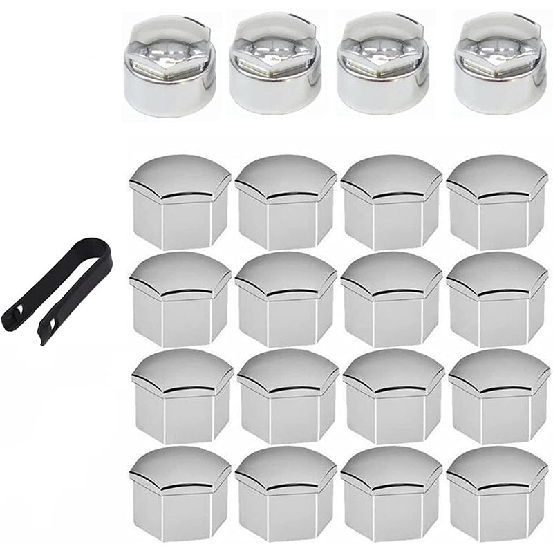 AUTOUTLET 20PCS (16 Standard Sizes + 4 Locking Sizes) Silver Hexagonal Plating Chrome Wheel Nut Caps