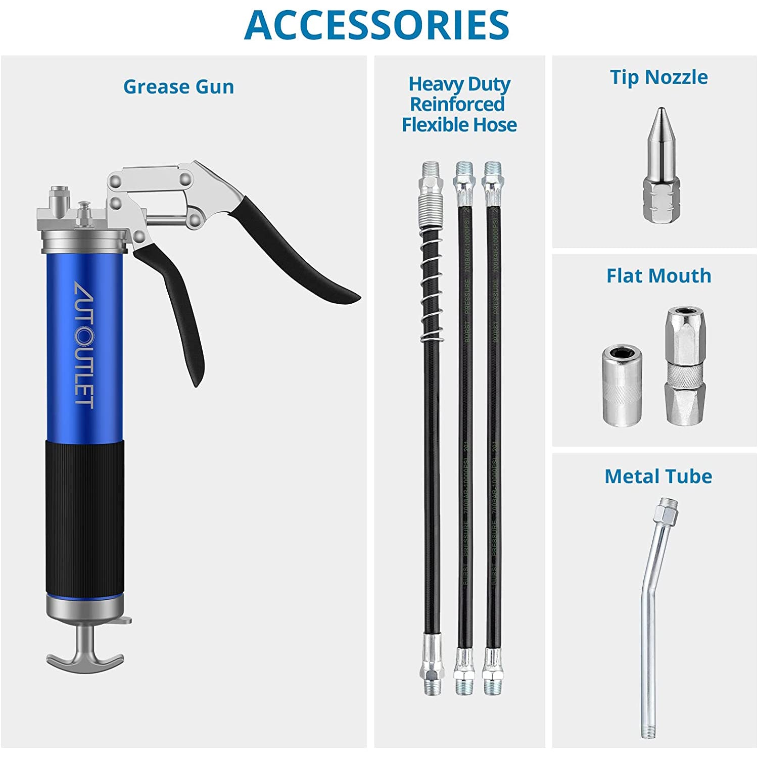 AUTOUTLET Grease Gun 6000PSI with Hose Manual Lever One-handed Grease