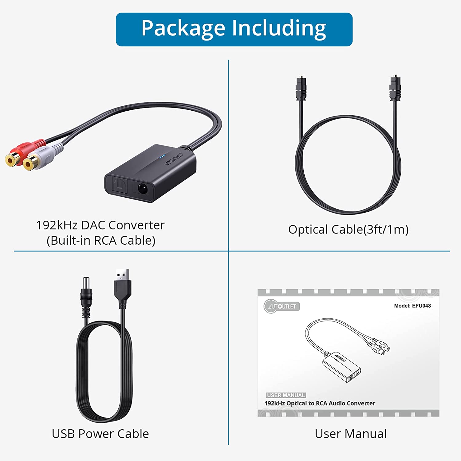 AUTOUTLET 192kHz DAC Converter Digital to Analog Audio Converter