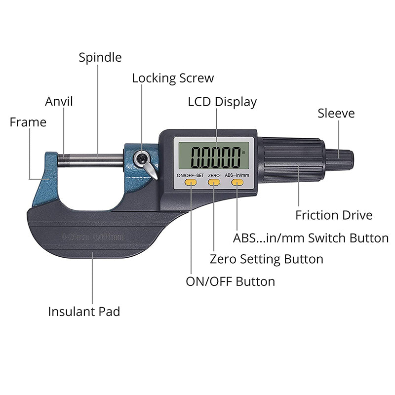 AUTOUTLET 0~25mm Electronic LCD Digital Display Outside Micrometer
