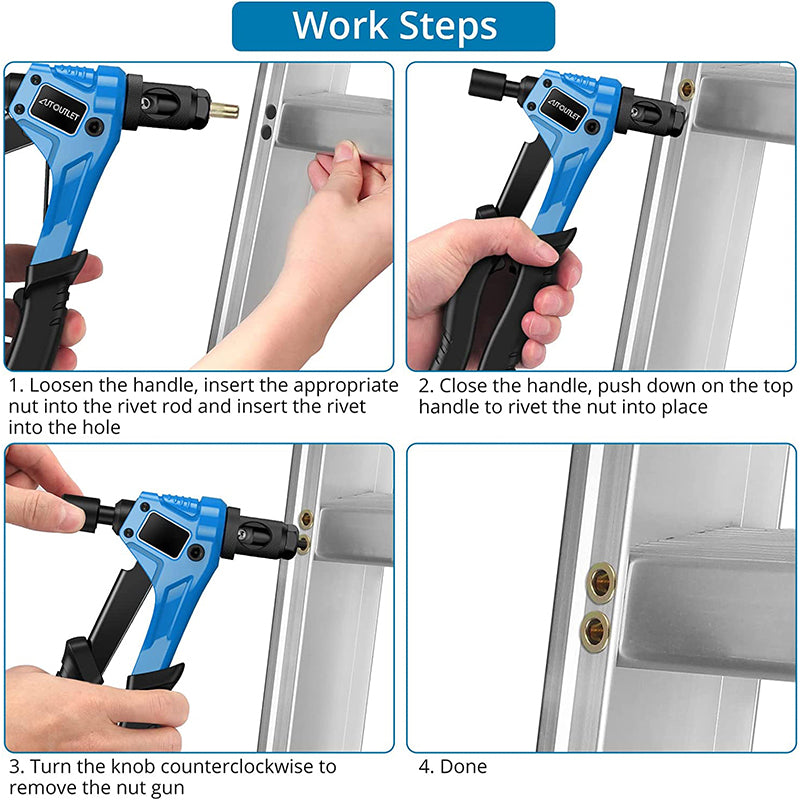 AUTOUTLET 8" RIVET NUT GUN M3 M4 M5,m6,Hand Riveter Rivet Gun Blue