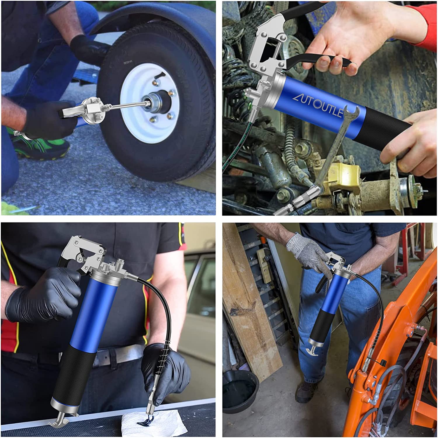 AUTOUTLET Grease Gun 6000PSI with Hose Manual Lever One-handed Grease