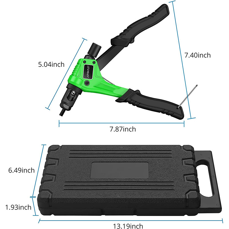 AUTOUTLET 8" Rivet Nut Gun with Replaceable Nozzles M3 M4 M5 M6 Green Black