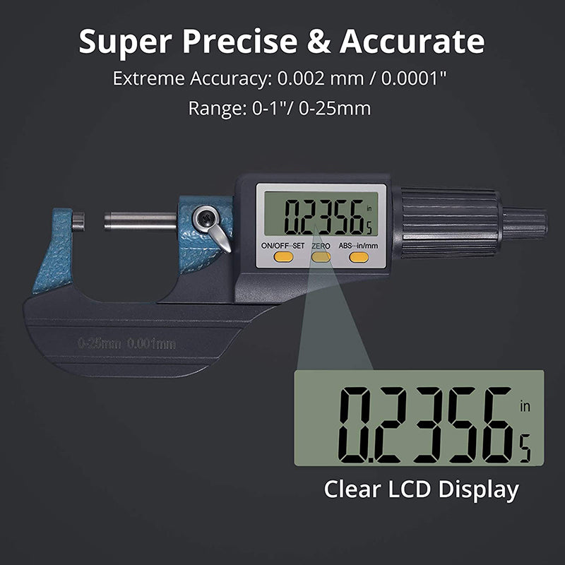 AUTOUTLET 0~25mm Electronic LCD Digital Display Outside Micrometer
