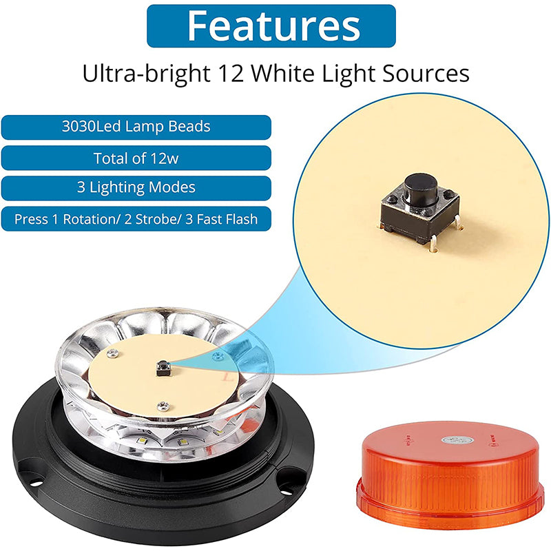 AUTOUTLET 12 LED Strobe Beacon Car Amber Warning Light 10V-30V