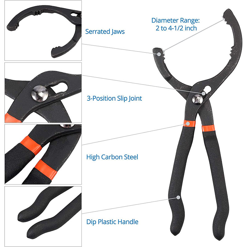 AUTOUTLET 12 Inch Oil Filter Pliers and Universal Adjustable Oil Filter