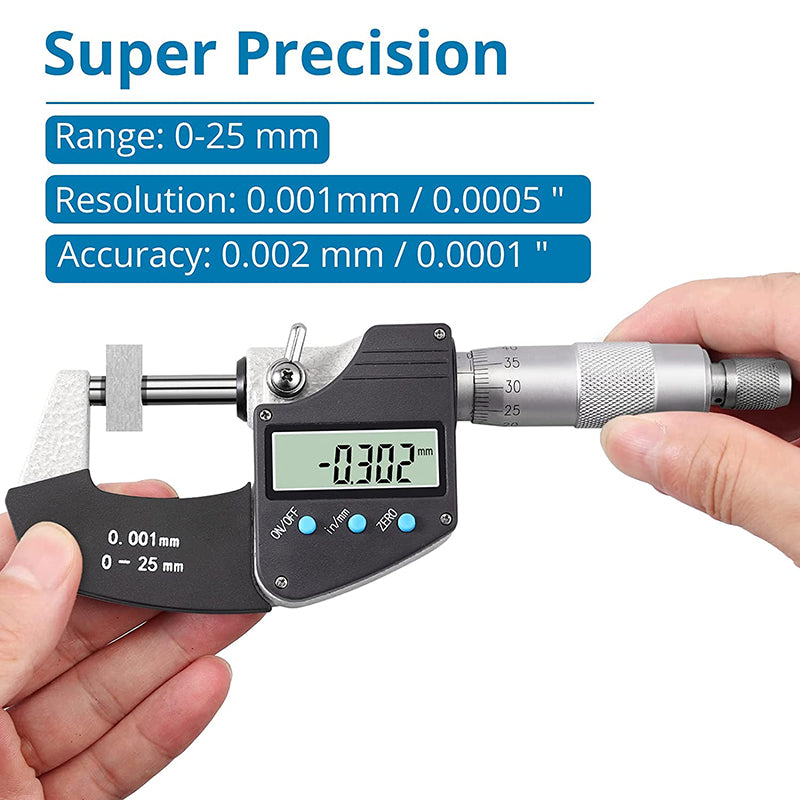 AUTOUTLET Micrometer Digital Outside Micrometer 0-25mm/ 0.001mm(0.00005")