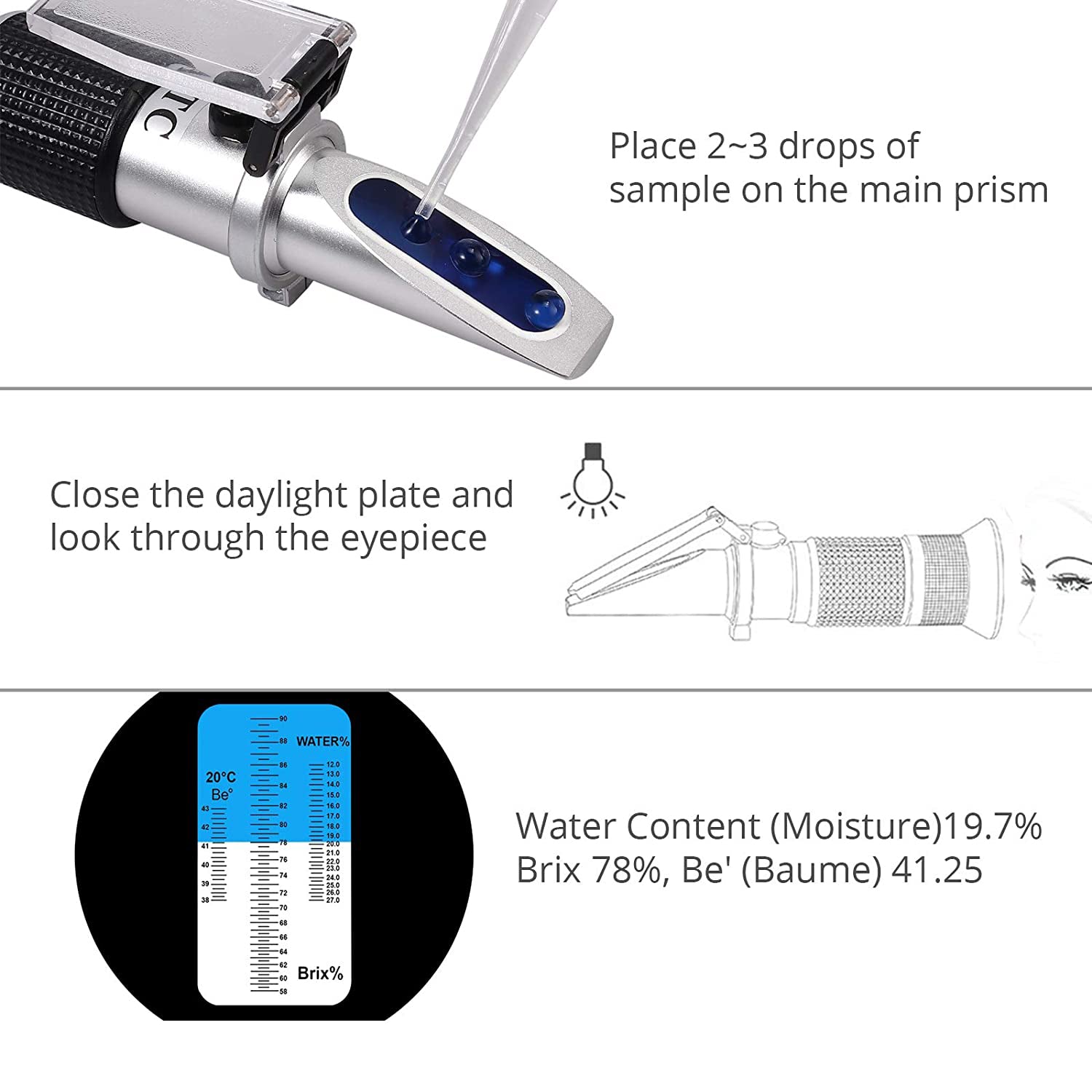 AUTOUTLET Honey Baume Refractometer, 58-90% Brix Scale & 12-27% Honey Water Moisture