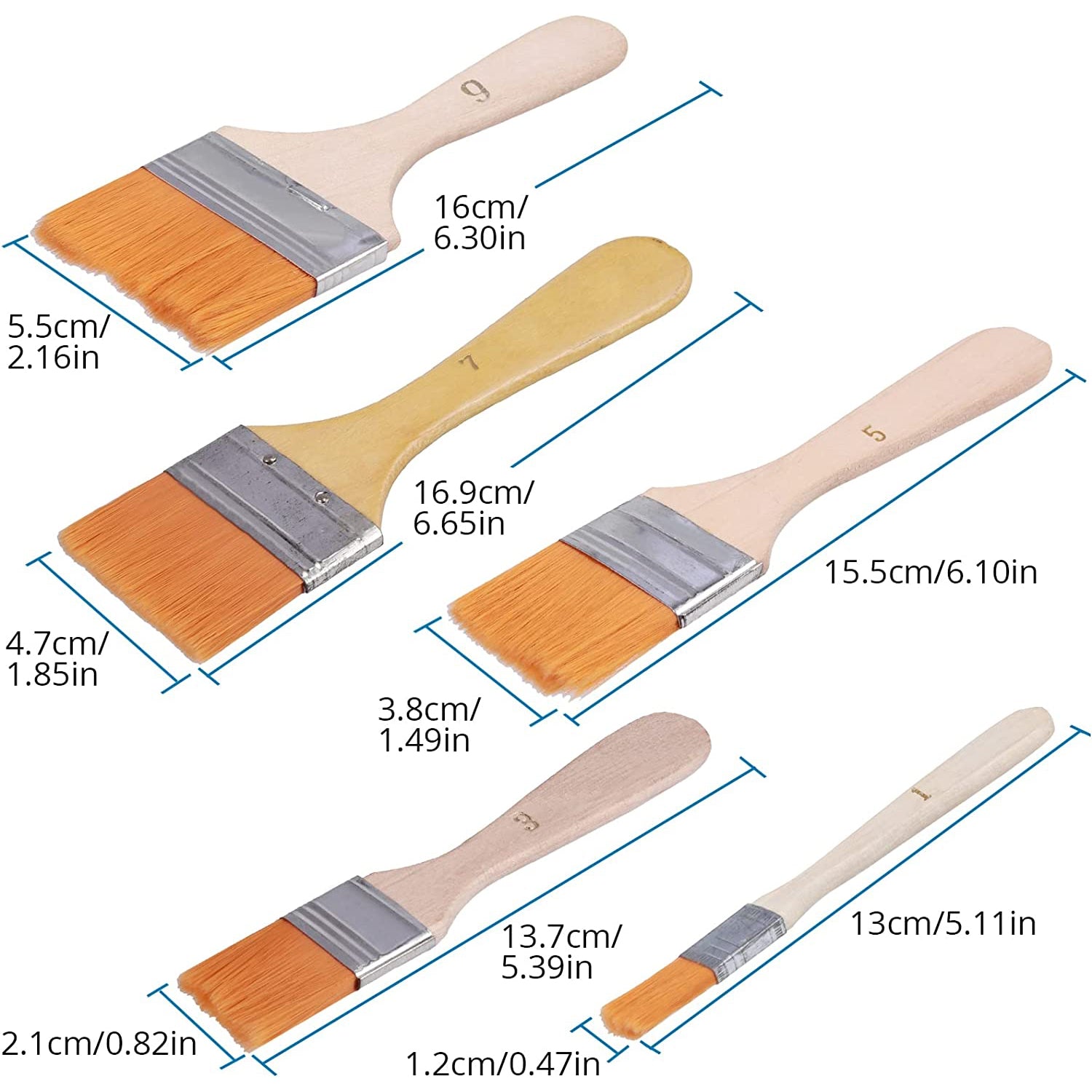 AUTOUTLET 50PCS Paint Brush Set 5 Sizes Glaze Brush