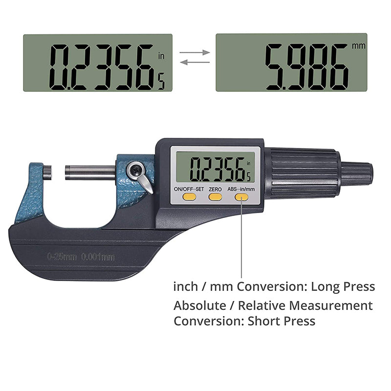 AUTOUTLET 0~25mm Electronic LCD Digital Display Outside Micrometer