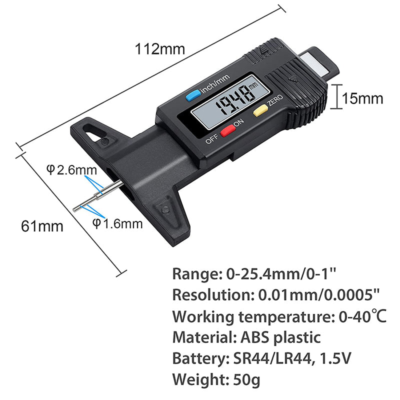 AUTOUTLET Digital Tyre Depth Gauge Tread Checker Motorbike