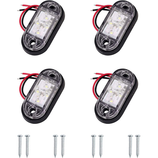 AUTOUTLET 4 Pcs White 12V 24v 4Led Rear Tail Side Marker Lights Lamps