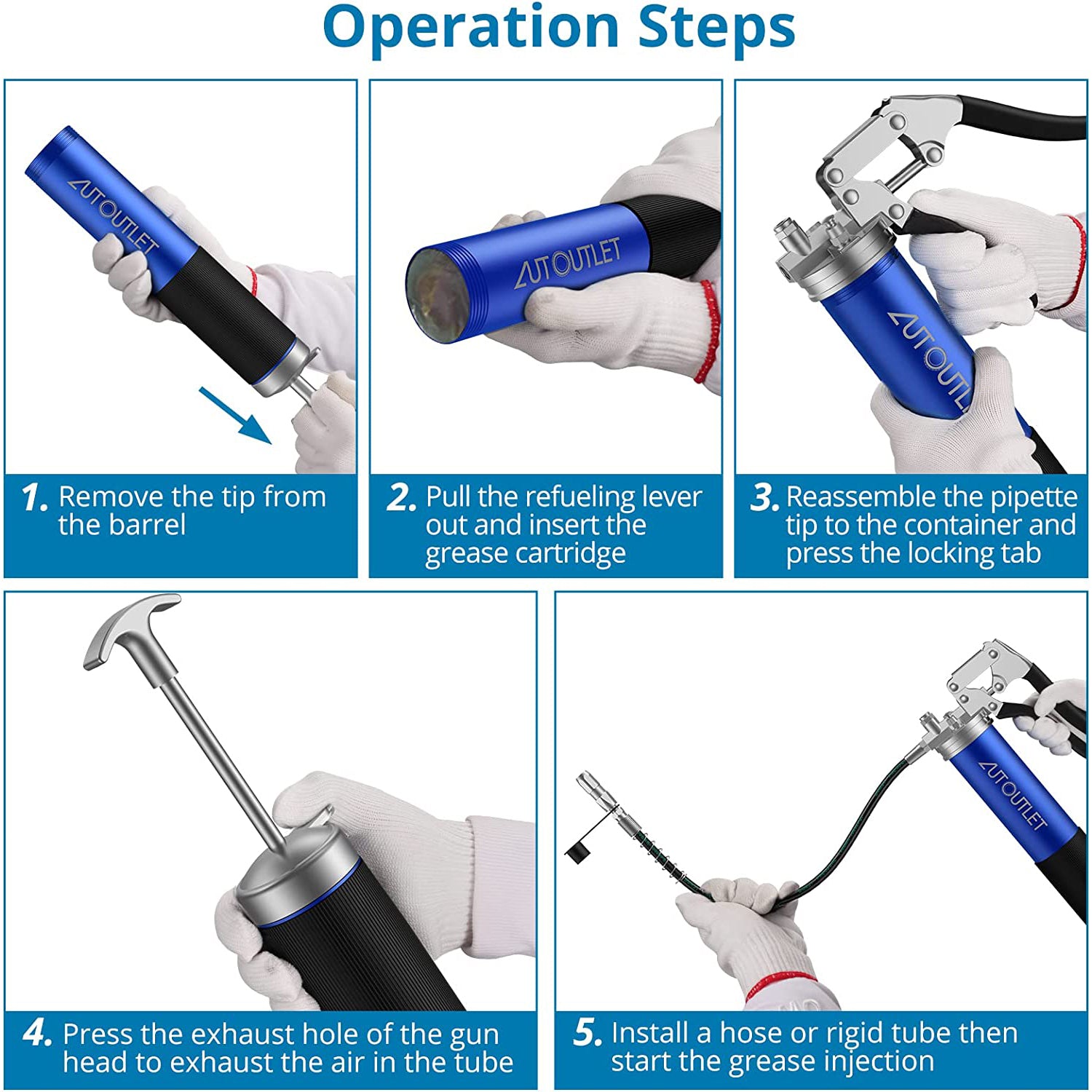 AUTOUTLET Grease Gun 6000PSI with Hose Manual Lever One-handed Grease