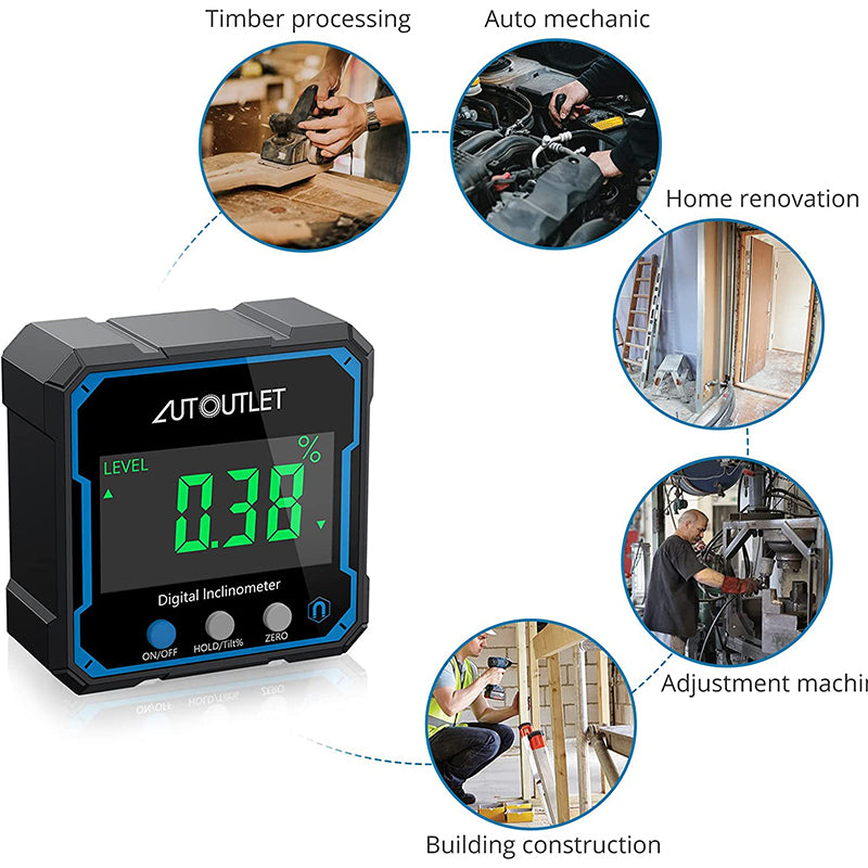 AUTOUTLET Digital Level Box Protractor Angle Finder Level Gauge Waterproof