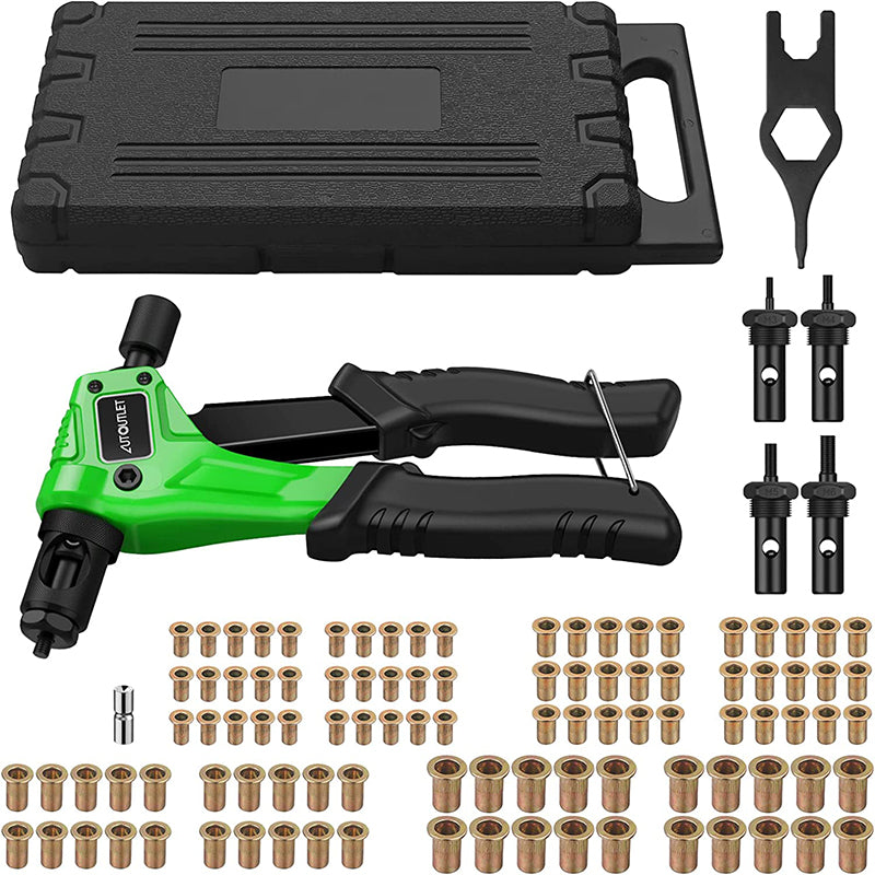 AUTOUTLET 8" Rivet Nut Gun with Replaceable Nozzles M3 M4 M5 M6 Green Black