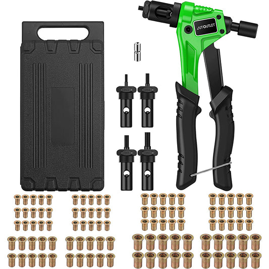 AUTOUTLET 8" Rivet Nut Gun with Replaceable Nozzles M3 M4 M5 M6 Green Black