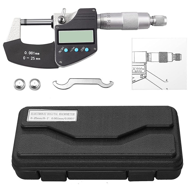 AUTOUTLET Micrometer Digital Outside Micrometer 0-25mm/ 0.001mm(0.00005")